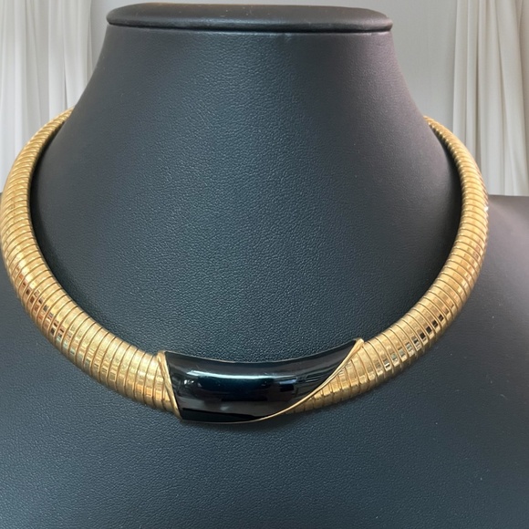 Monet Jewelry - Vintage Monet Gold Tone and Black Enamel Omega Choker 16"